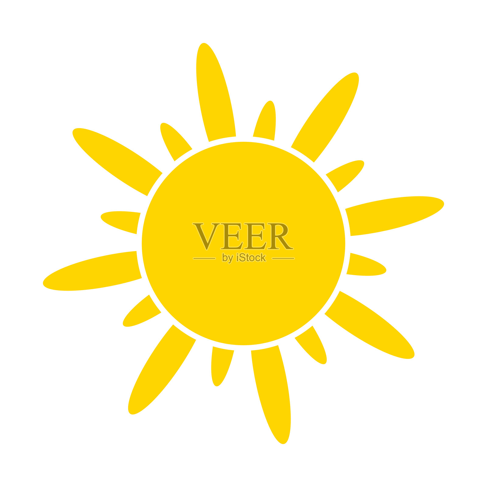 黄色太阳图标。夏季炎热图标。圆形太阳元素。插画图片素材