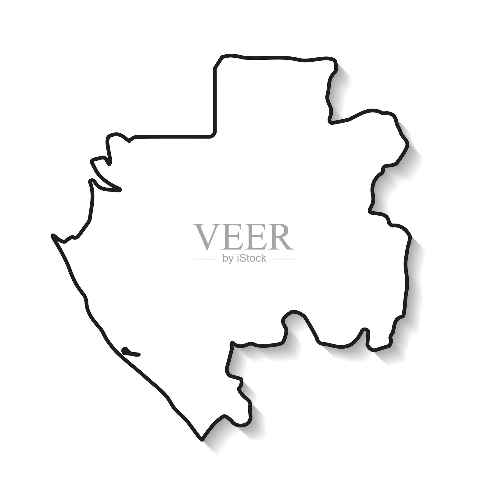 加蓬地图,黑色轮廓和阴影,背景为白色插画图片素材