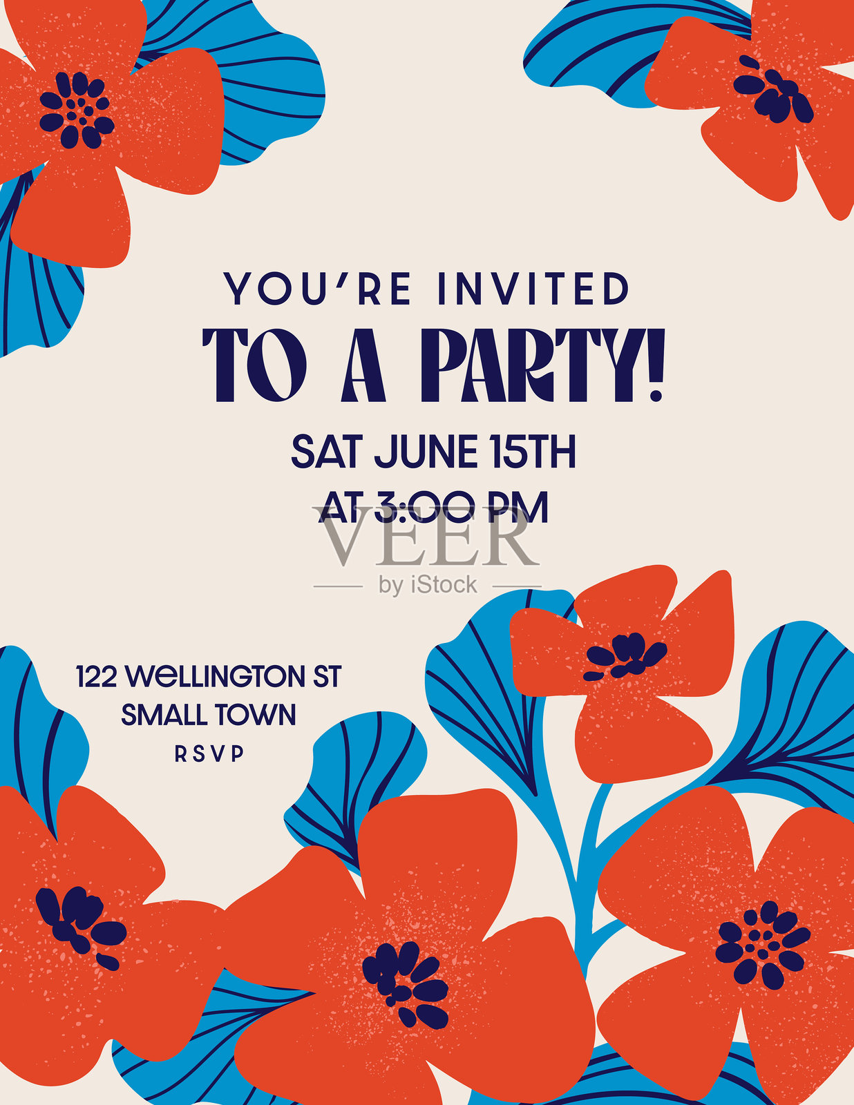 有趣的MOD风格花卉派对邀请模板插画图片素材