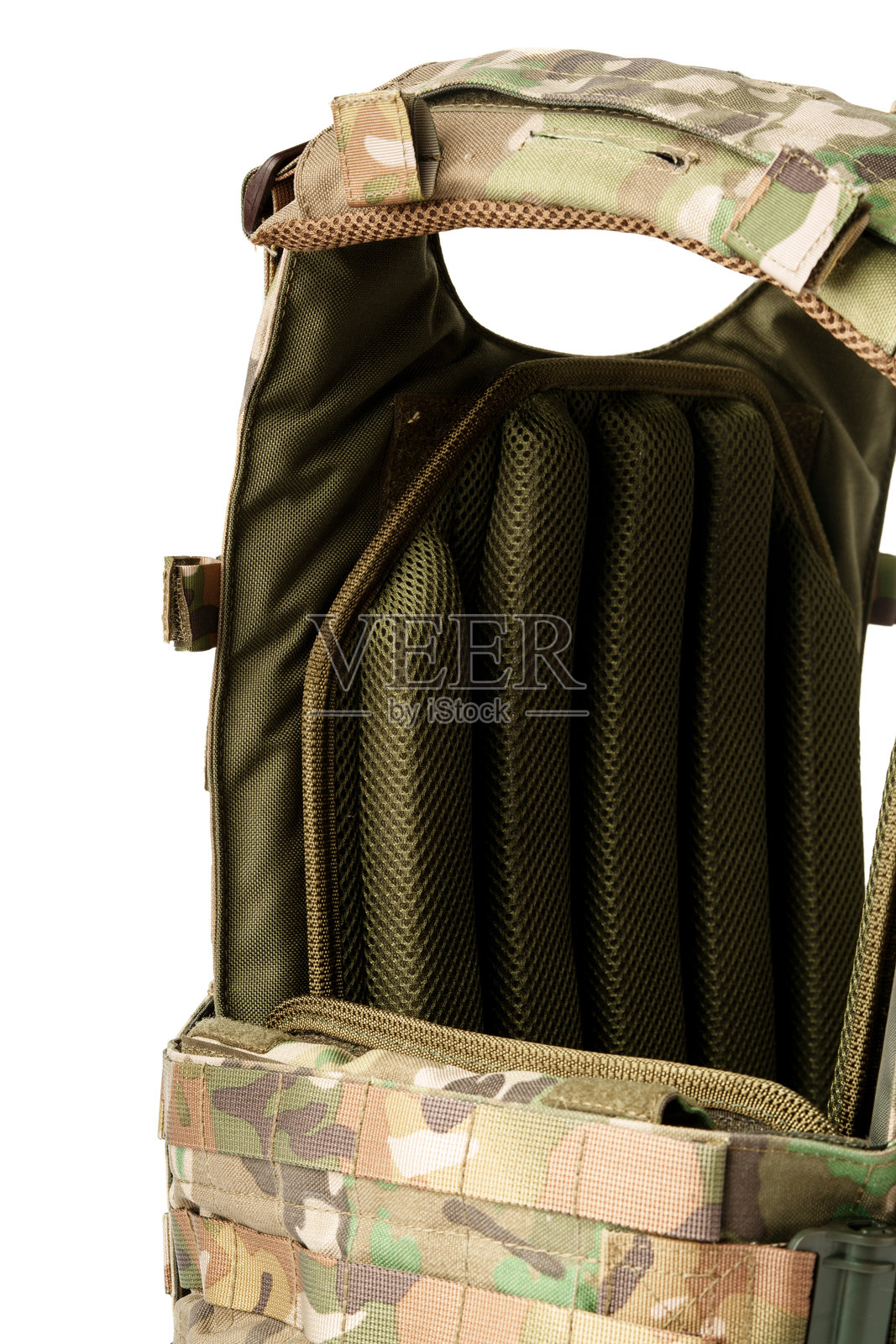 白色背景上的战术防弹背心特写照片摄影图片