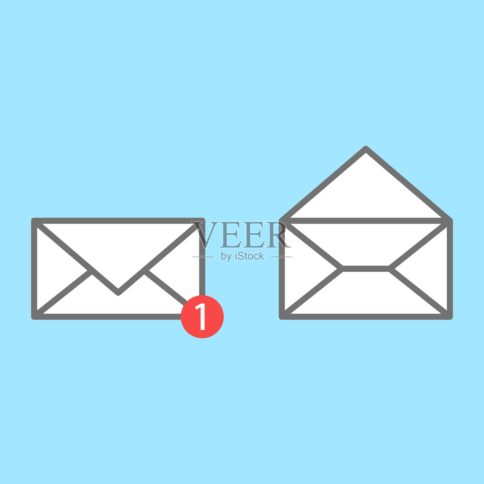 蓝色背景上的邮件图标矢量插图。信封图标或电子邮件符号,适用于网页和移动应用。插画图片素材