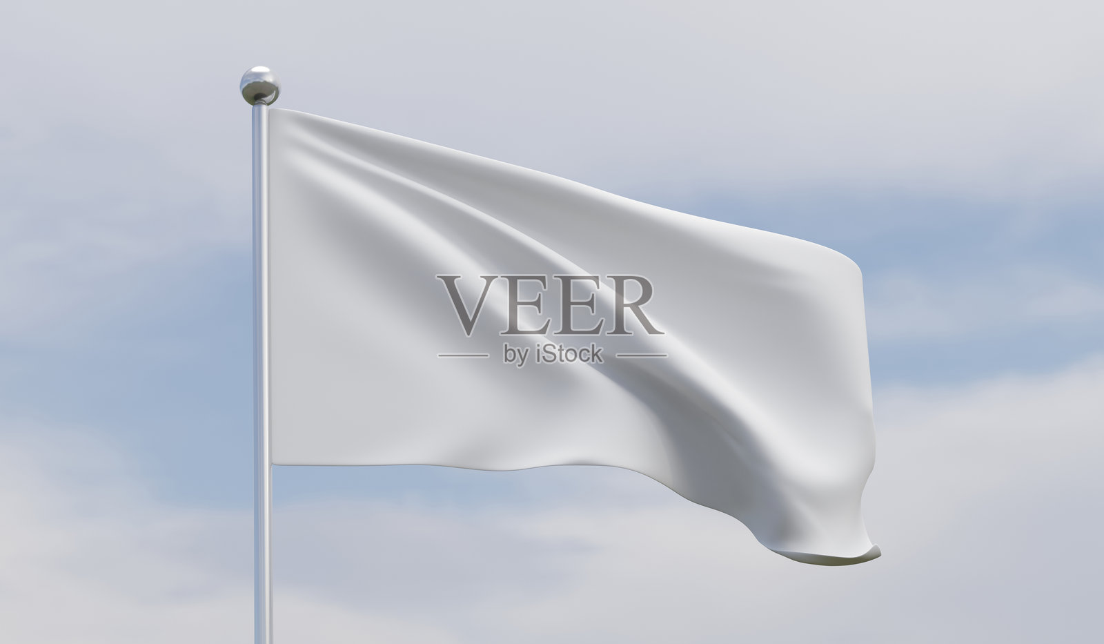 白色旗帜,空白旗帜,天空背景,旗杆,3D插图照片摄影图片