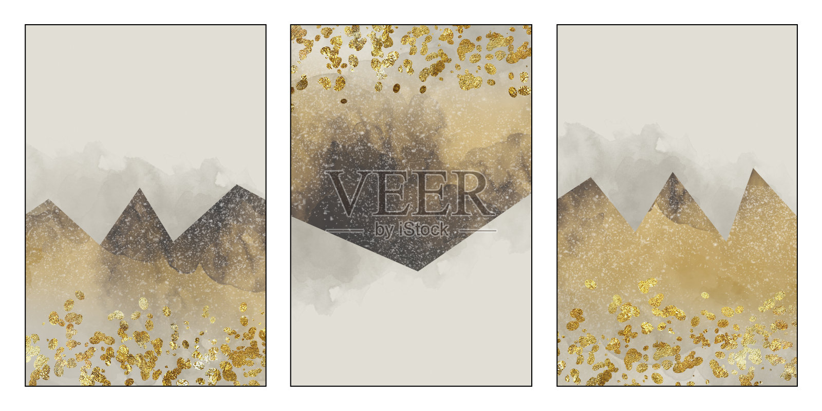 树脂晶洞功能性,水彩晶洞画作。金色、黑色、白色和灰色背景。3D抽象油漆大理石。照片摄影图片