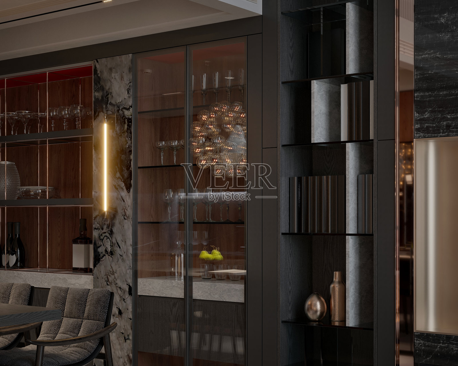 家用厨房的3D渲染图照片摄影图片