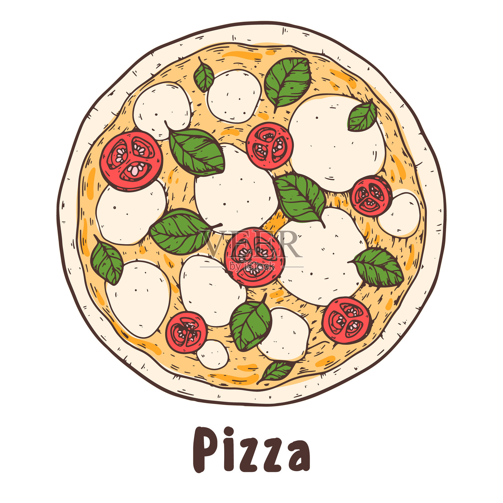 手绘比萨。意大利比萨设计元素。矢量插图。意大利美食素描。菜单,包装设计。插画图片素材