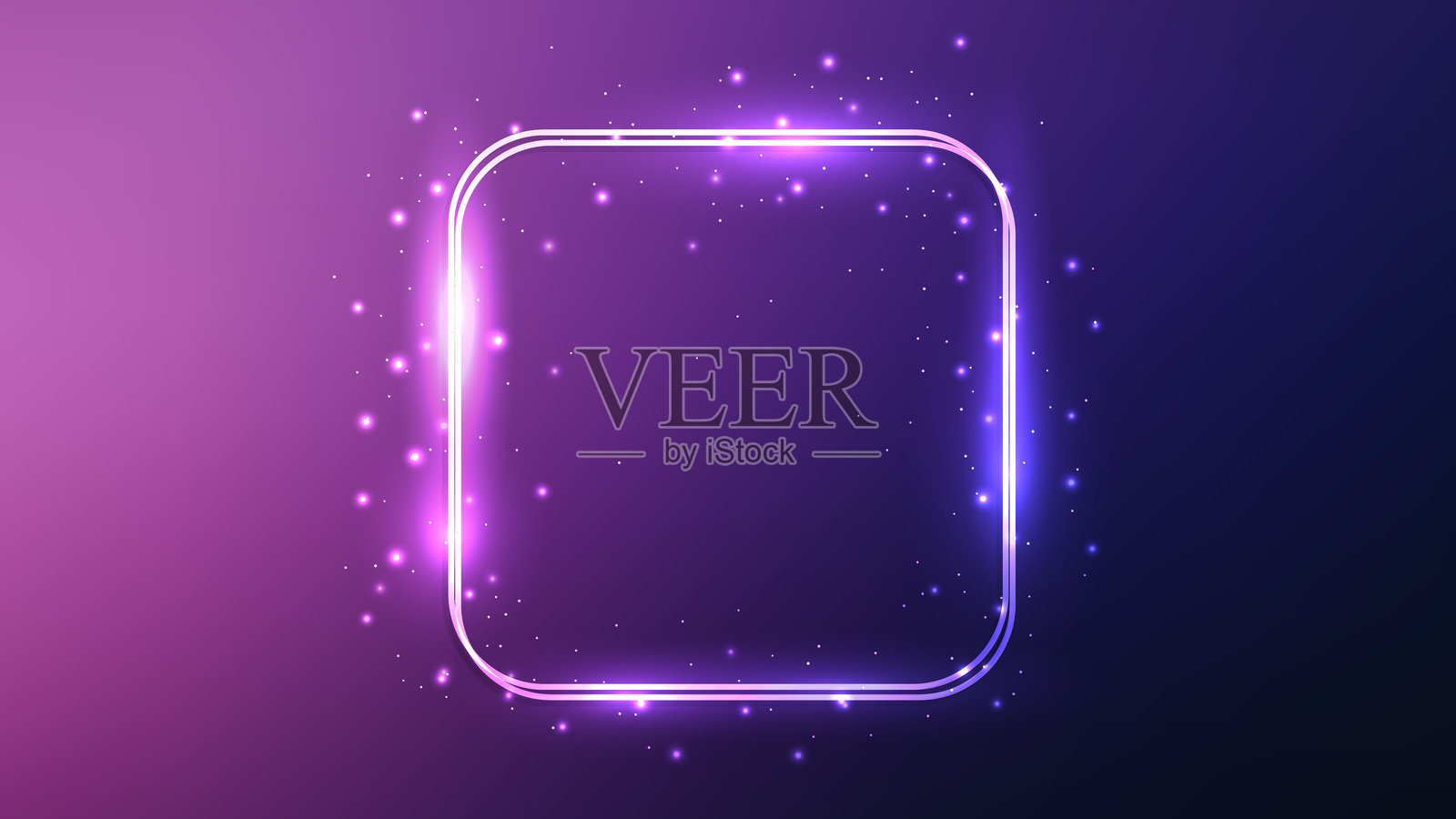 霓虹双圆角方框,带有闪光效果和星星点点的光芒插画图片素材