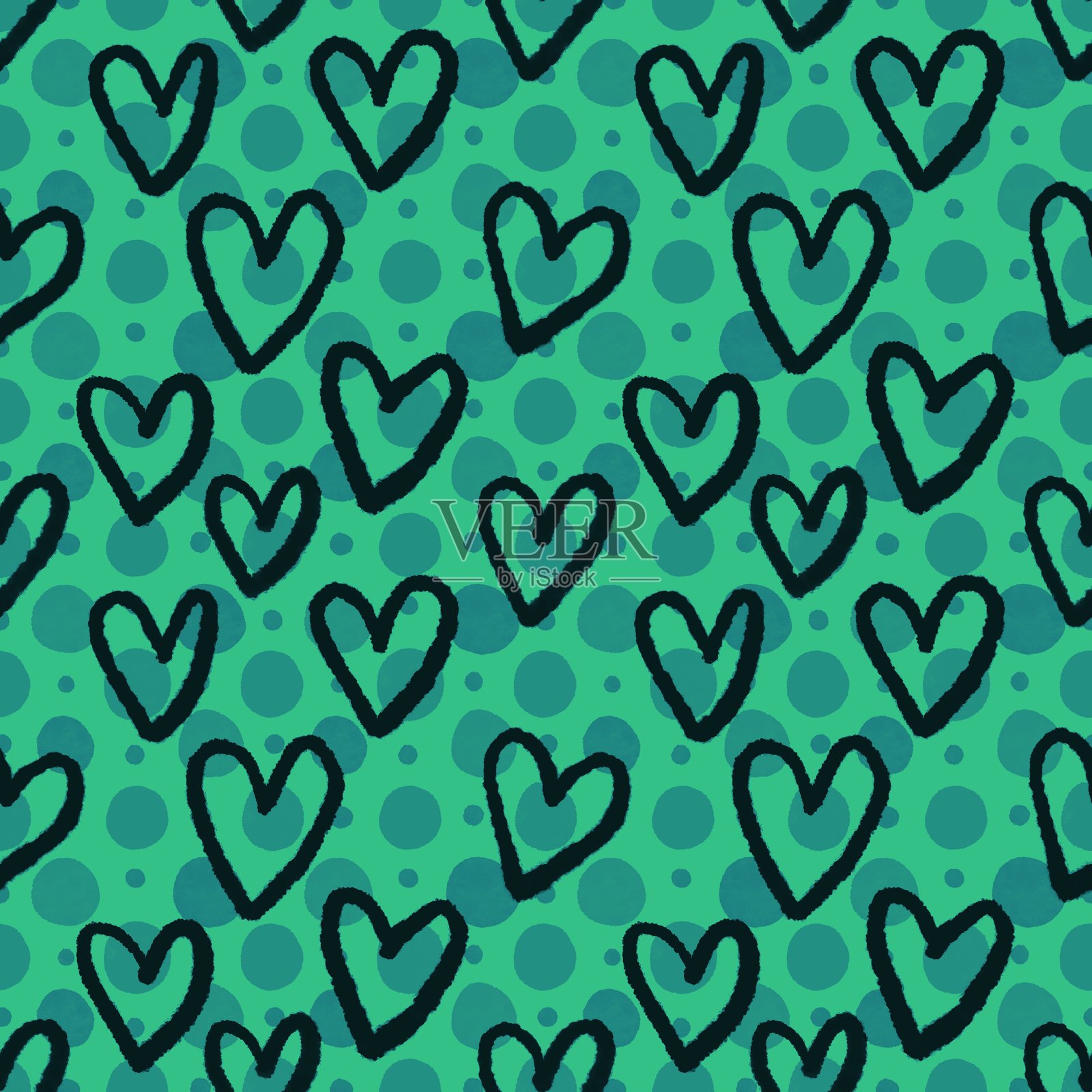 情人节卡通心形无缝图案,适用于包装纸和面料插画图片素材