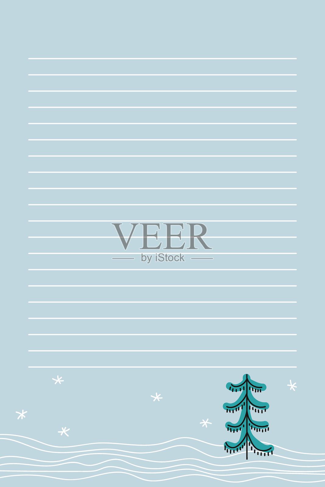 冬季主题的记事本,装饰有树木和雪花,适合节日规划插画图片素材