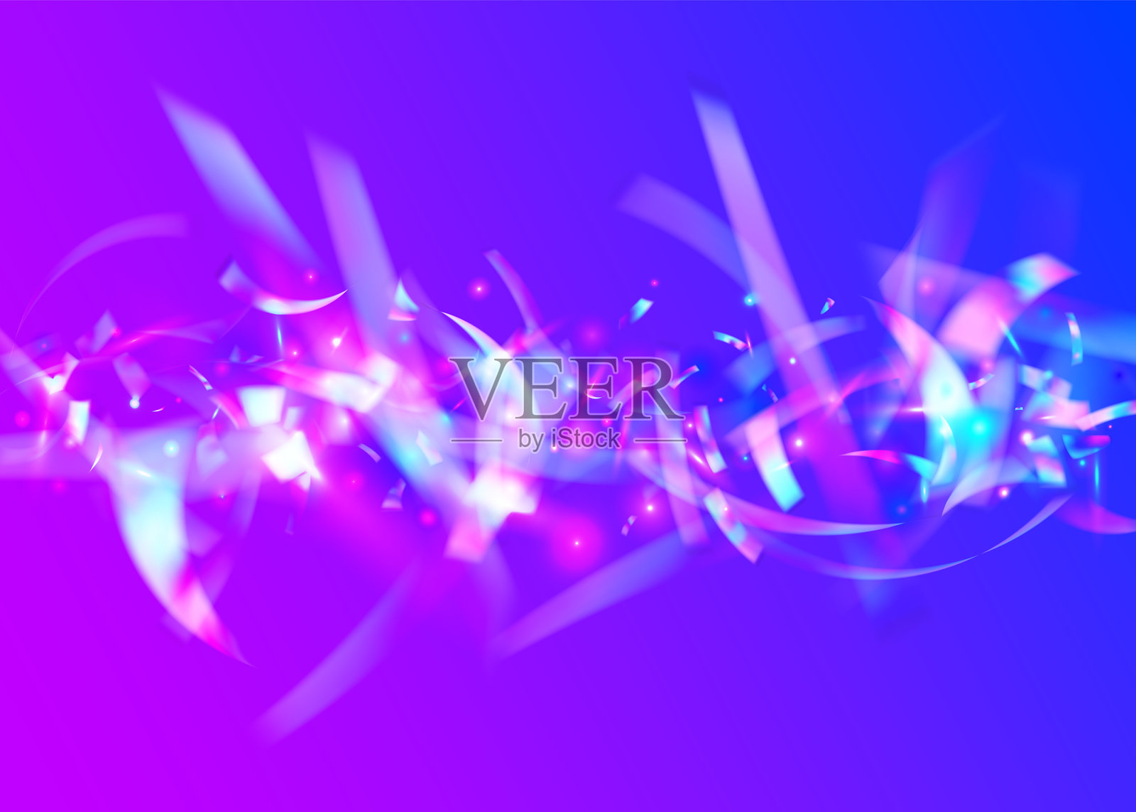 节日五彩纸屑。紫色光泽丝带。箔纸全息插图。独角兽横幅。快乐的纹理。全息爆发。飘落的旗帜。爆炸的闪光。粉色节日五彩纸屑。插画图片素材