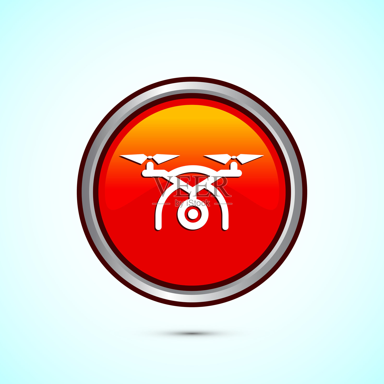 无人机图标设计插图。无人机四旋翼标志符号,橙色圆形按钮设计。插画图片素材