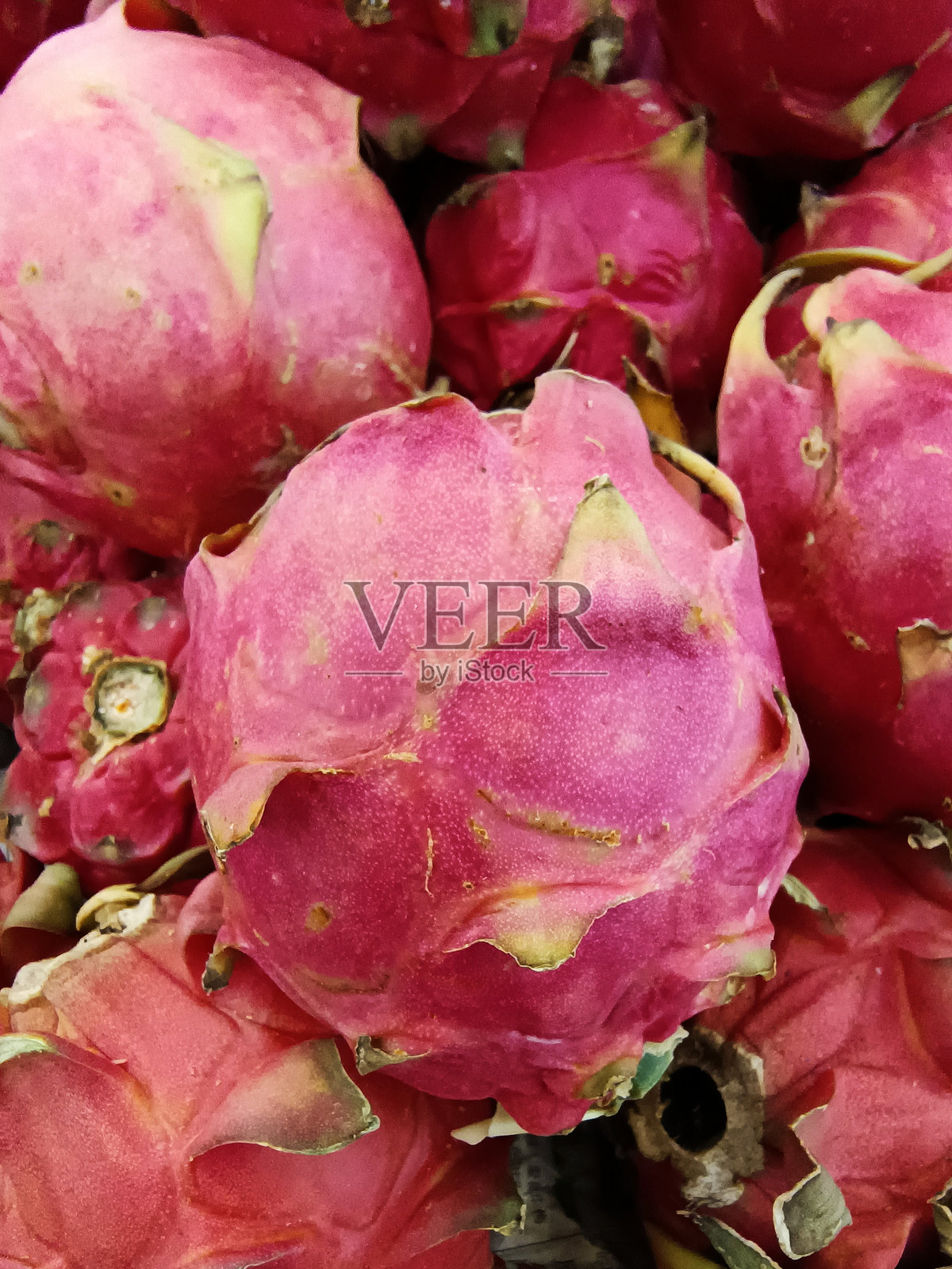 市场上出售的红色火龙果的选择性聚焦照片摄影图片