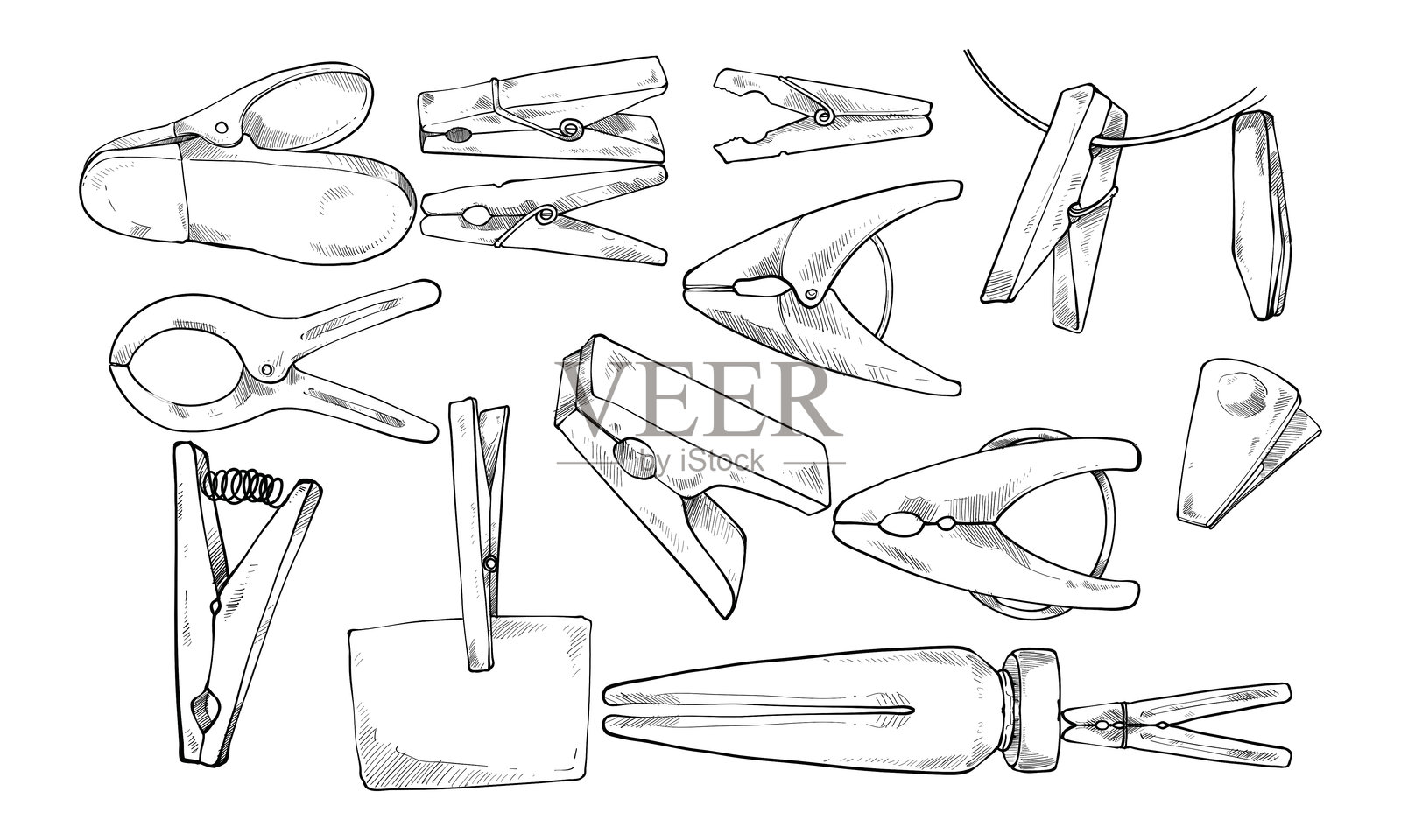 手绘衣夹系列插画图片素材