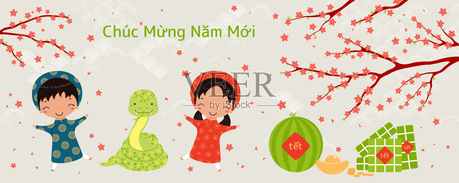 2025年越南新年春节可爱蛇的设计插画图片素材