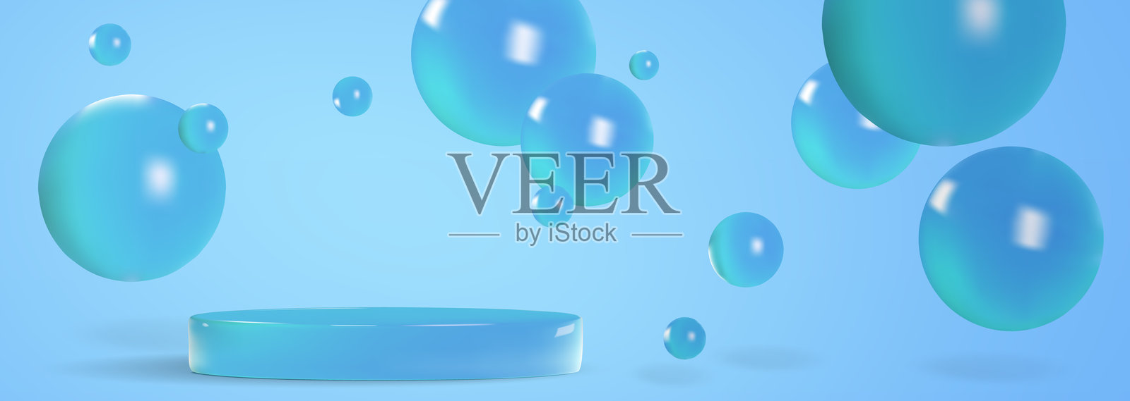 漂浮的蓝色球体构图,圆形讲台插画图片素材