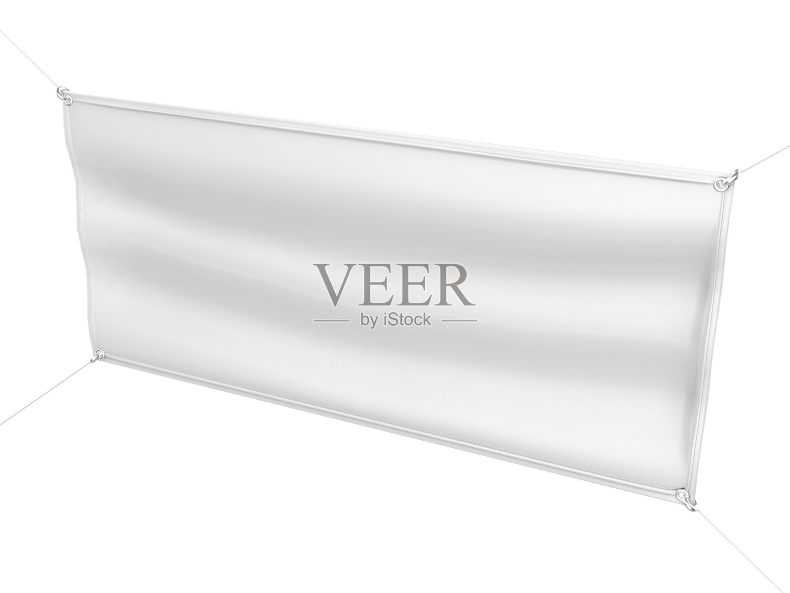 空白的白色室内外面料和网格乙烯基横幅,用于印刷设计展示,3D插图。照片摄影图片