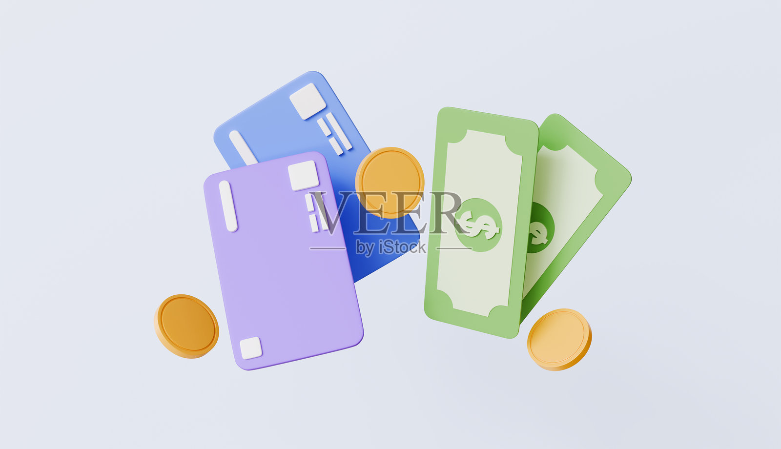 信用卡与硬币和现金,财富增长,储蓄,商业金融,支付转账,银行投资,交易照片摄影图片