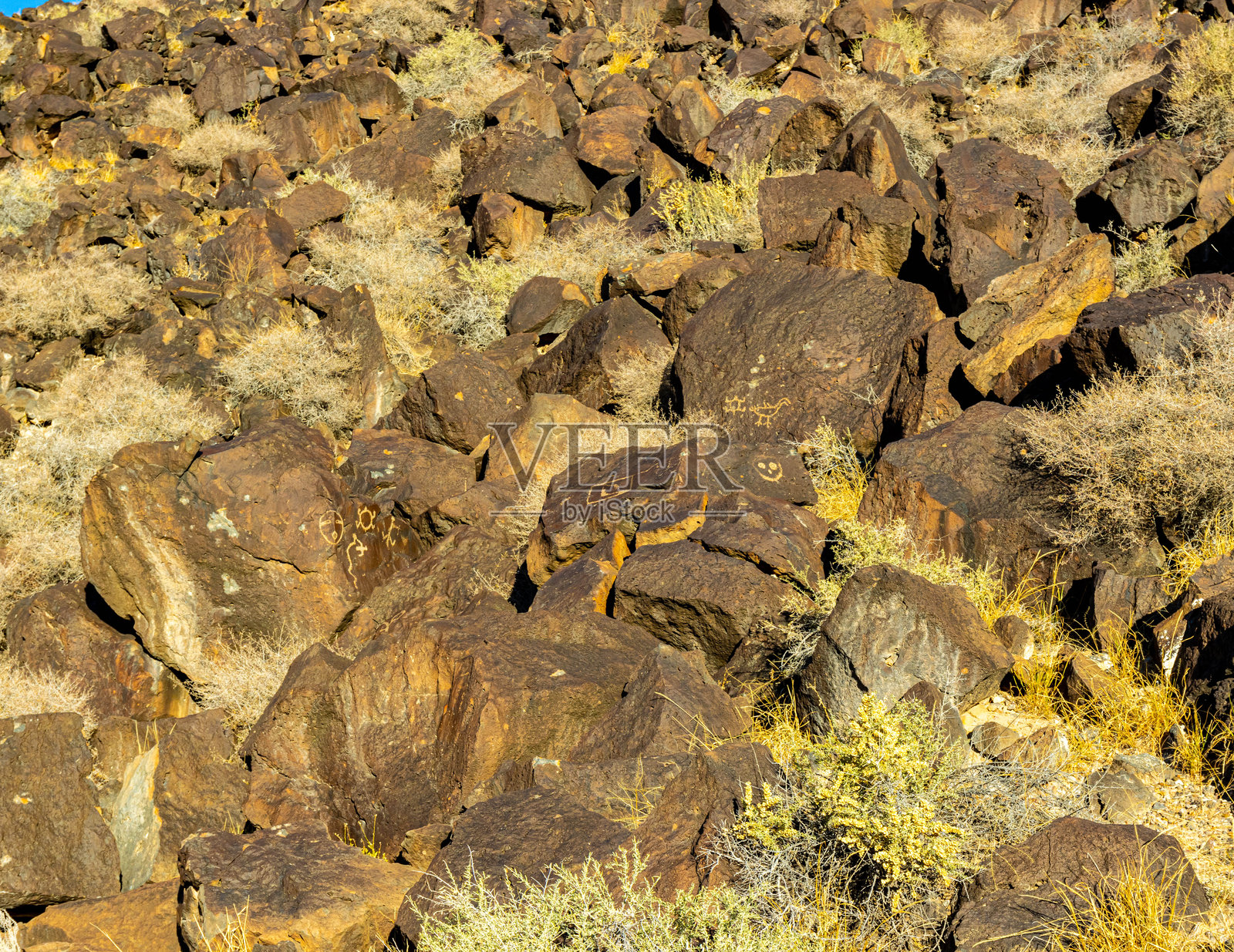 古代美洲原住民的岩画符号在山坡上照片摄影图片