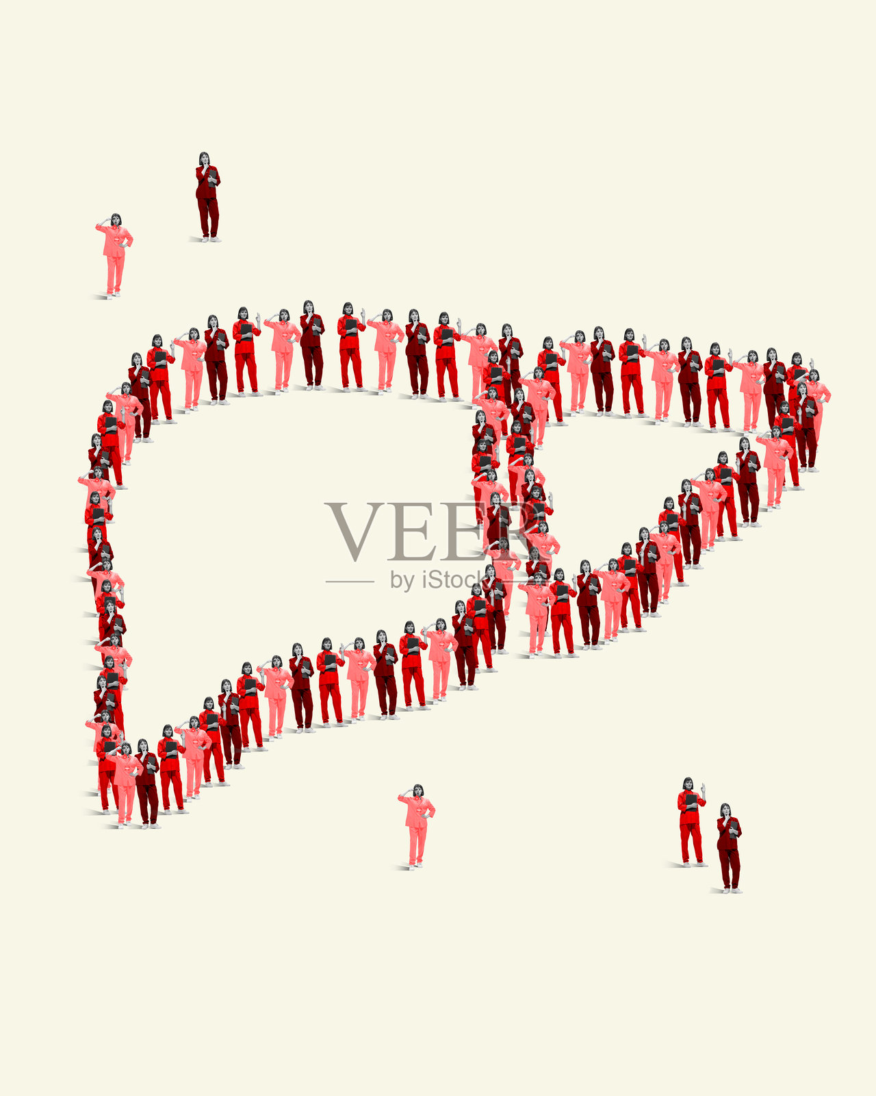 当代艺术拼贴。人形被组织成肝脏的形状,代表对健康、医学和护理团队合作的创造性方法。照片摄影图片