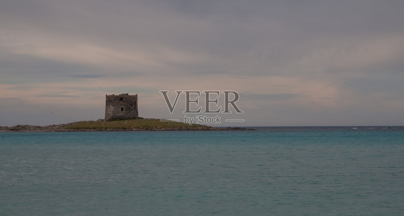 撒丁岛拉佩洛萨海滩的古老西班牙塔照片摄影图片