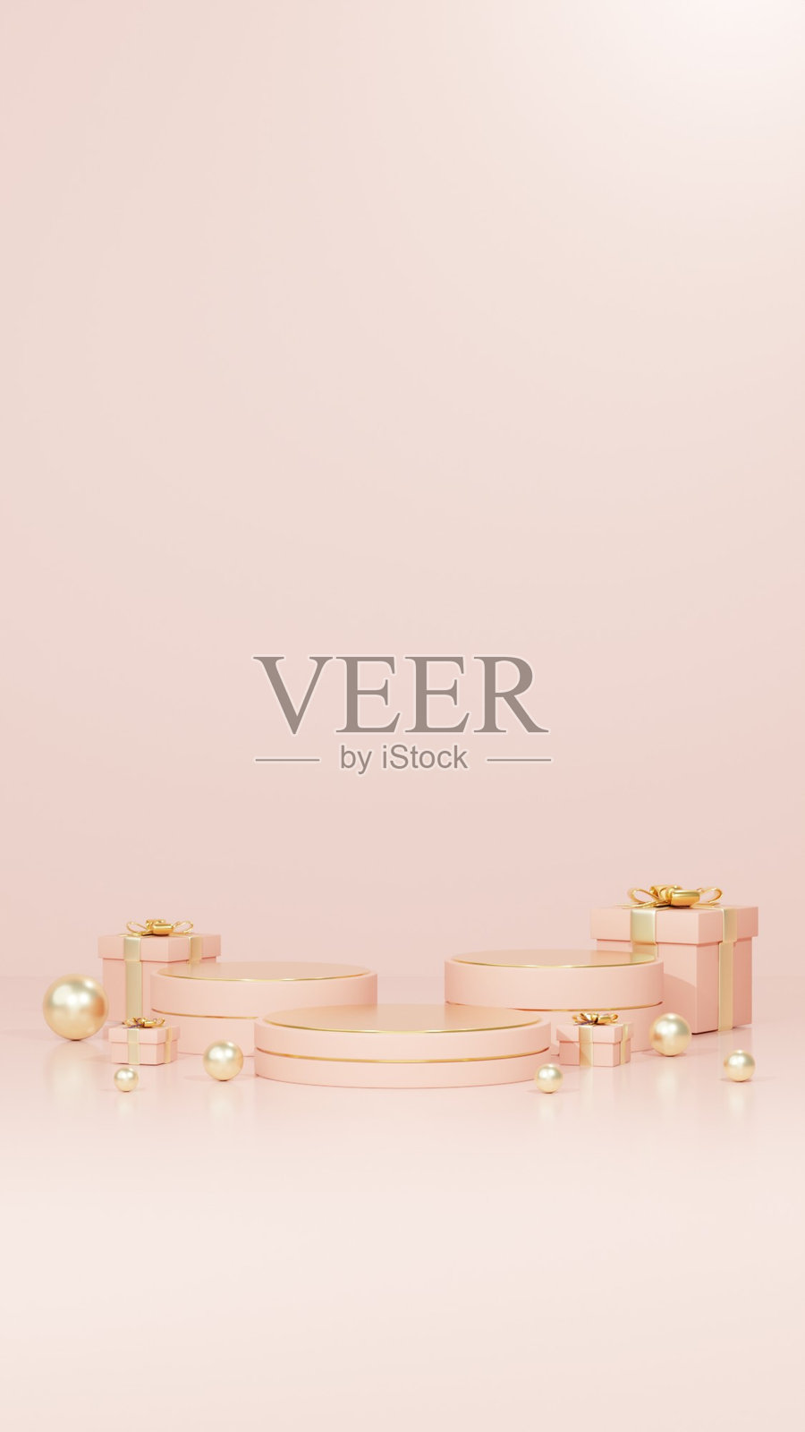 圣诞快乐横幅,配有圆柱形产品展示台,装饰着节日装饰品,迎接假日季节。照片摄影图片