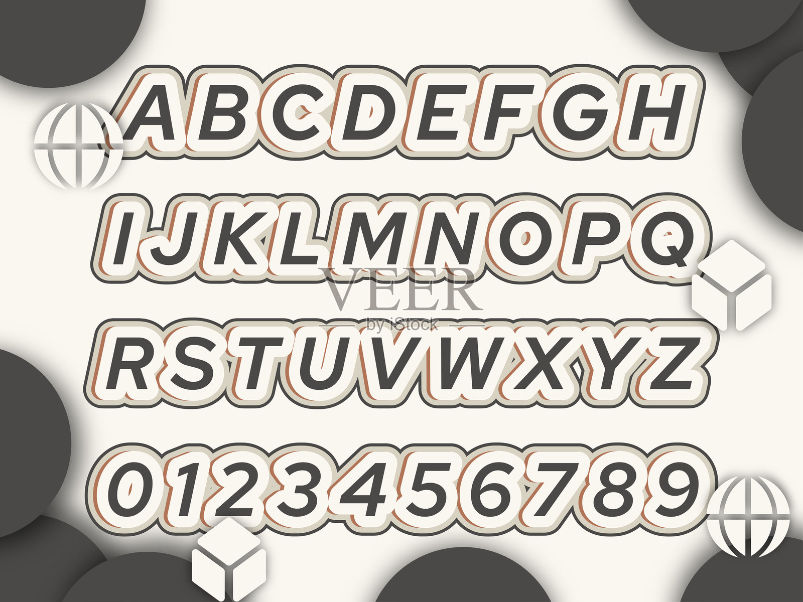 字母3D设计和多彩可编辑文本效果。文本可以在“图形样式”菜单中更改。插画图片素材