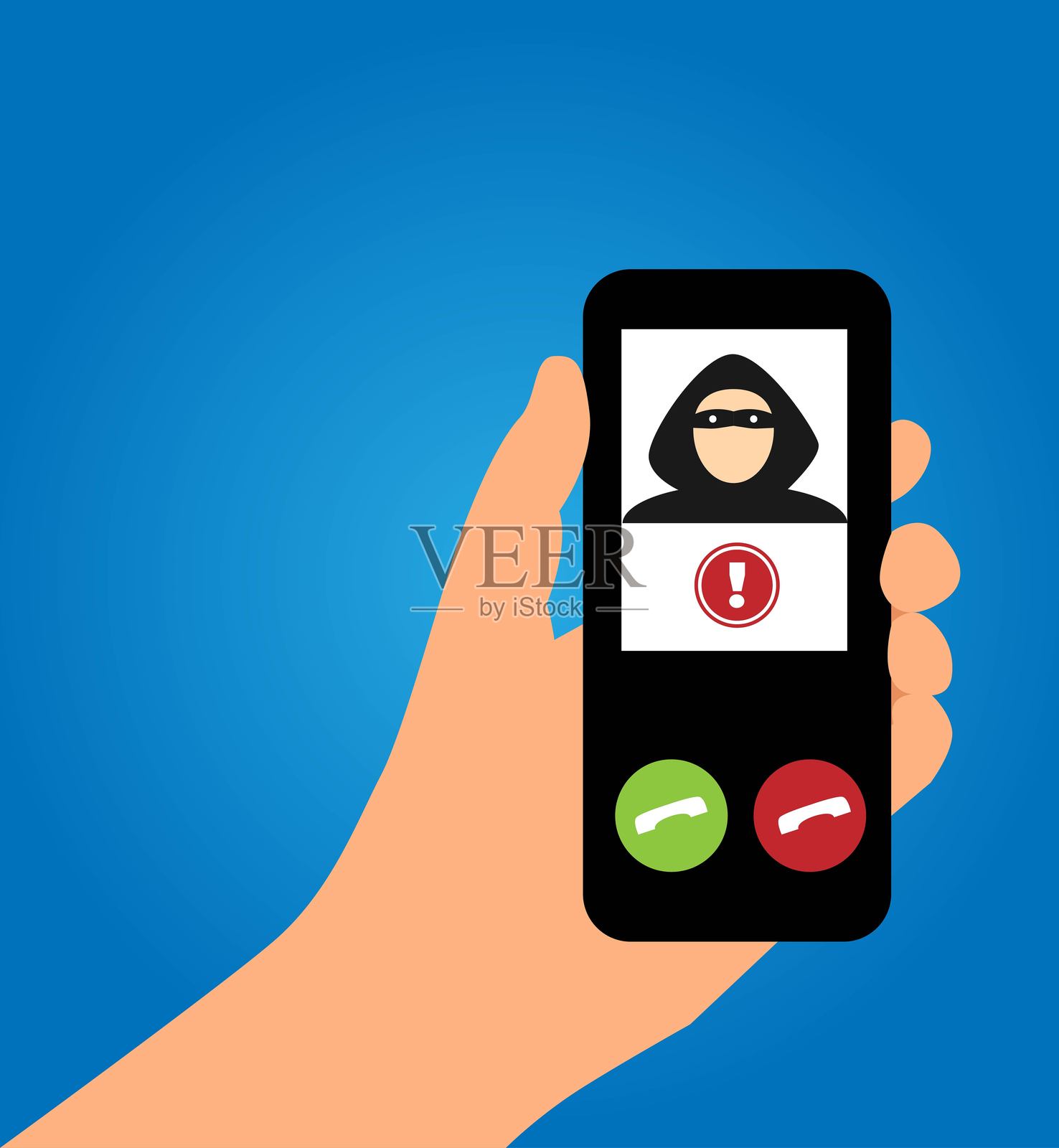 黑客或诈骗者拨打手机的扁平风格图像插画图片素材