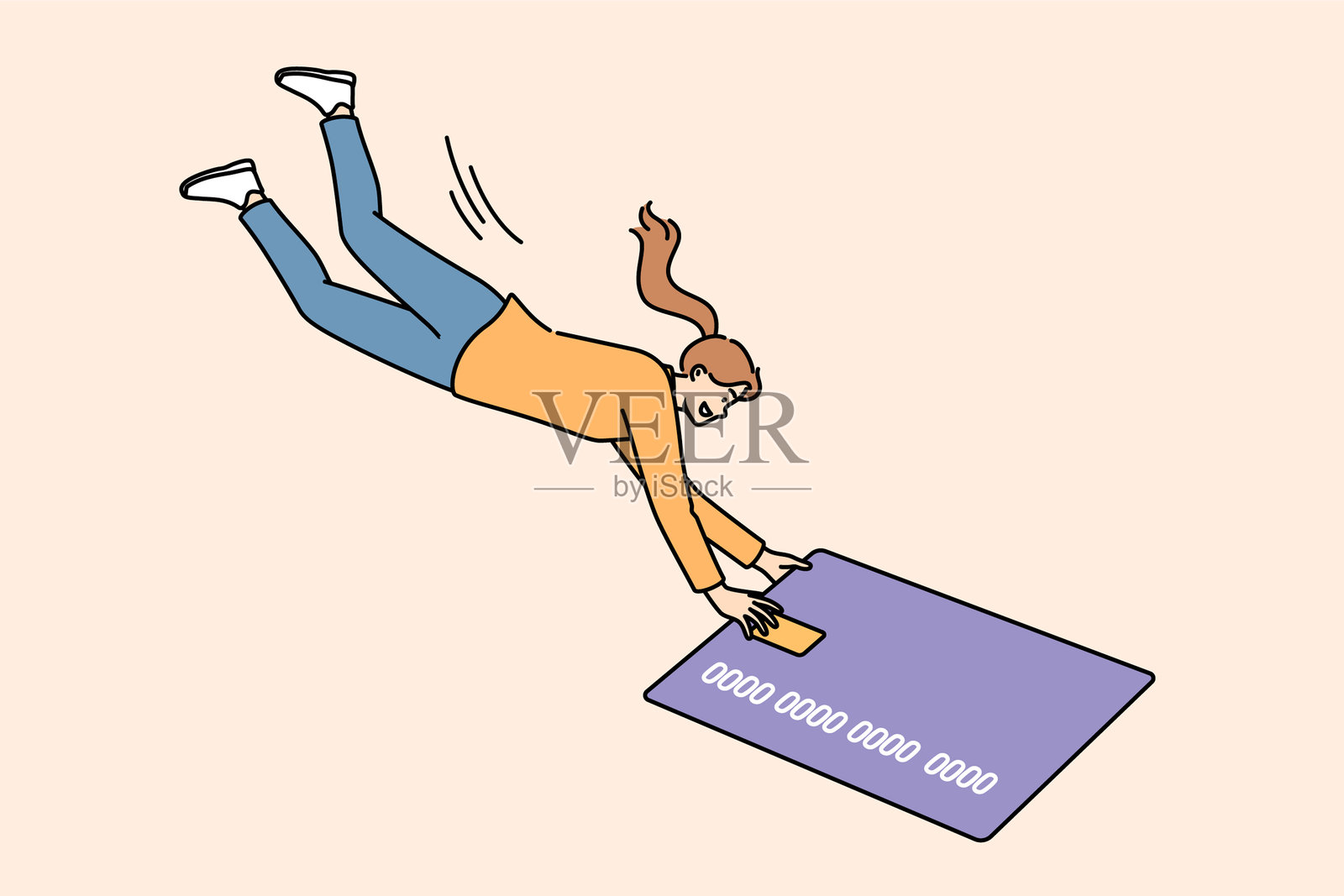 女性在网上商店使用银行卡进行非接触式支付和在线购物插画图片素材