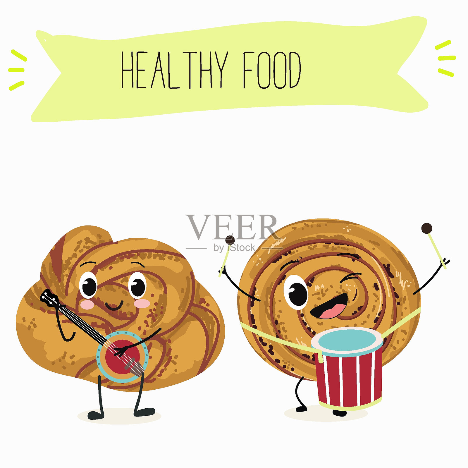 肉桂卷插图,手绘,孤立的矢量插图,搞笑的糕点可爱快乐角色。矢量手绘插图。插画图片素材