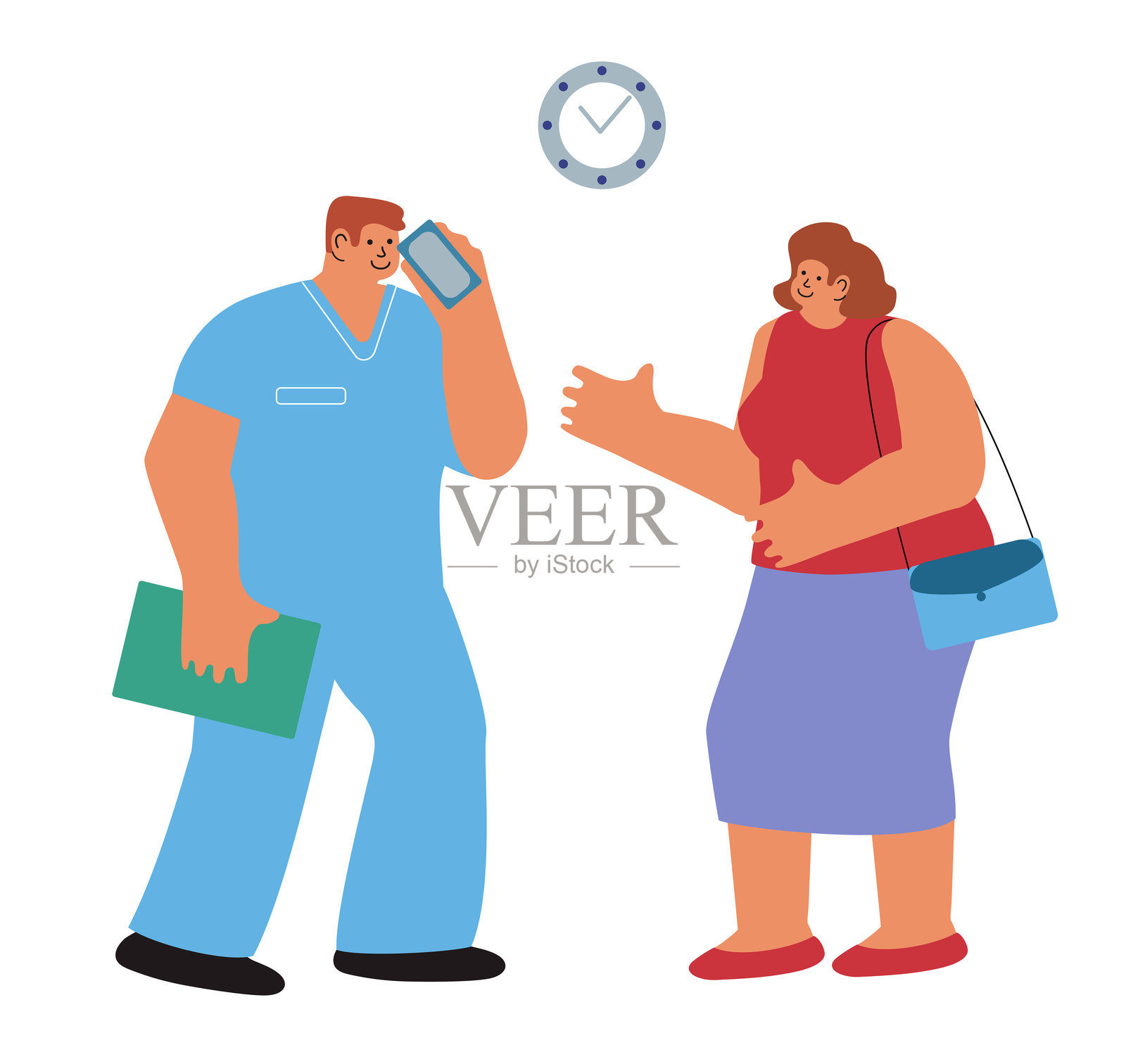 卡通风格的插图,医生正在与患者交谈。插画图片素材