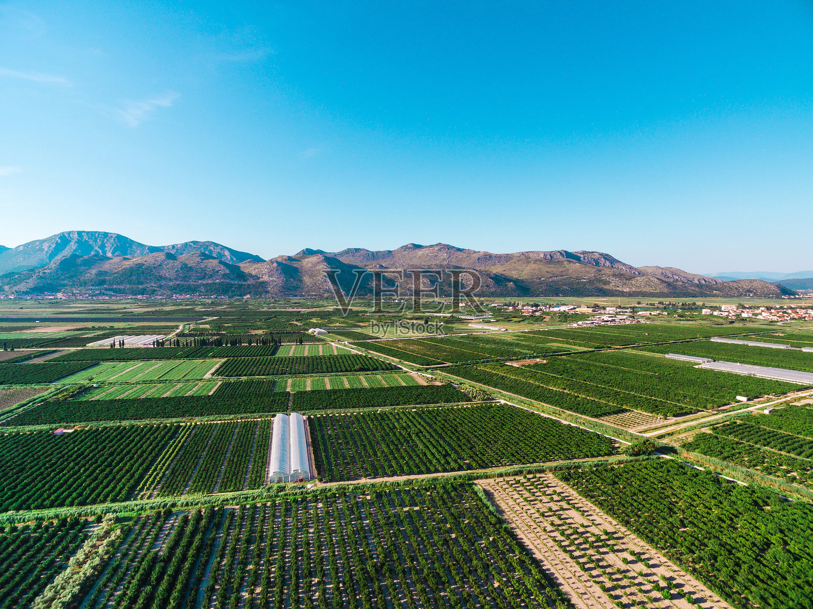克罗地亚南部的内雷特瓦谷大面积肥沃的土地和农作物照片摄影图片