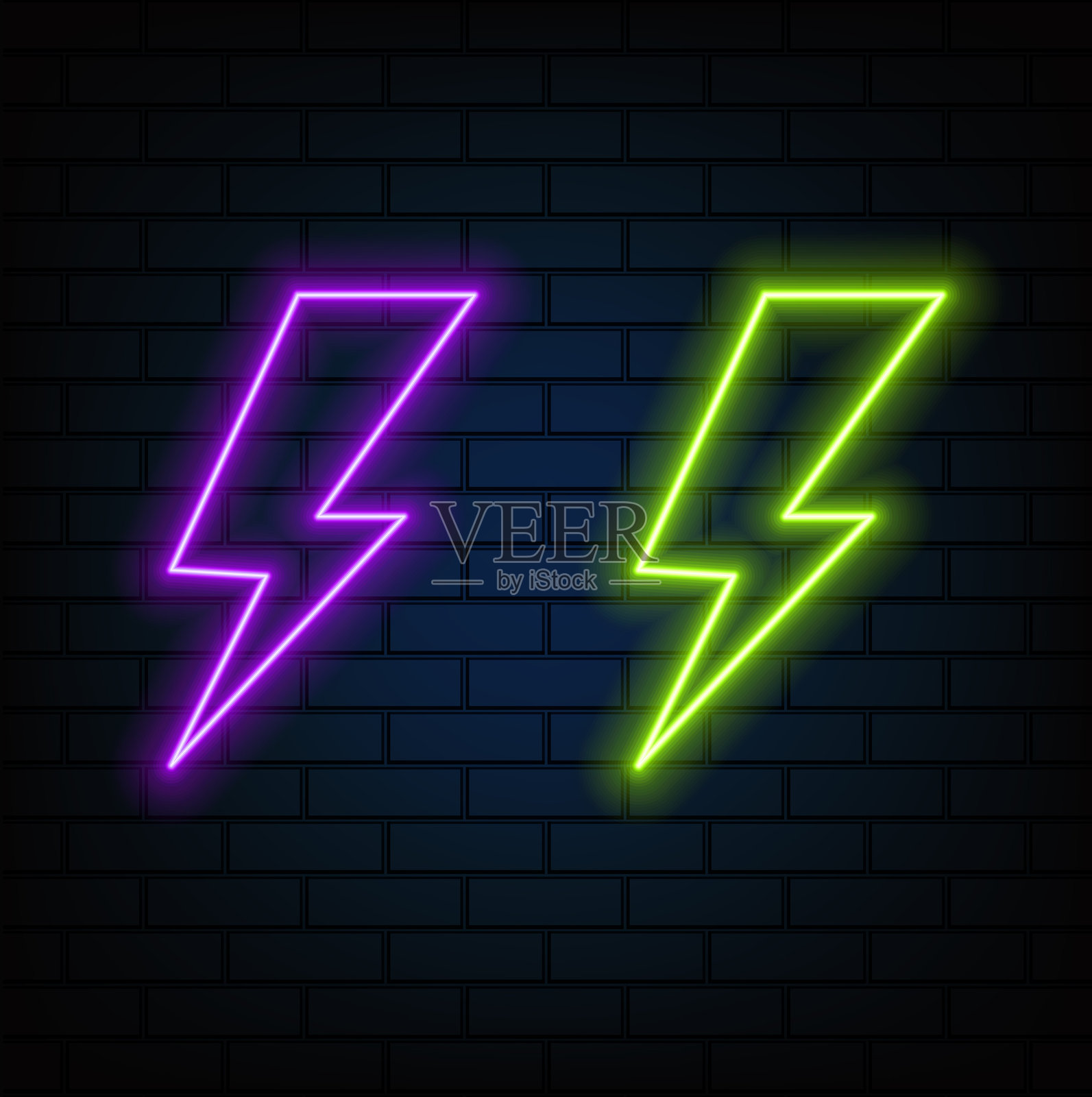 霓虹创意矢量标志电力闪电与能量闪光插画图片素材