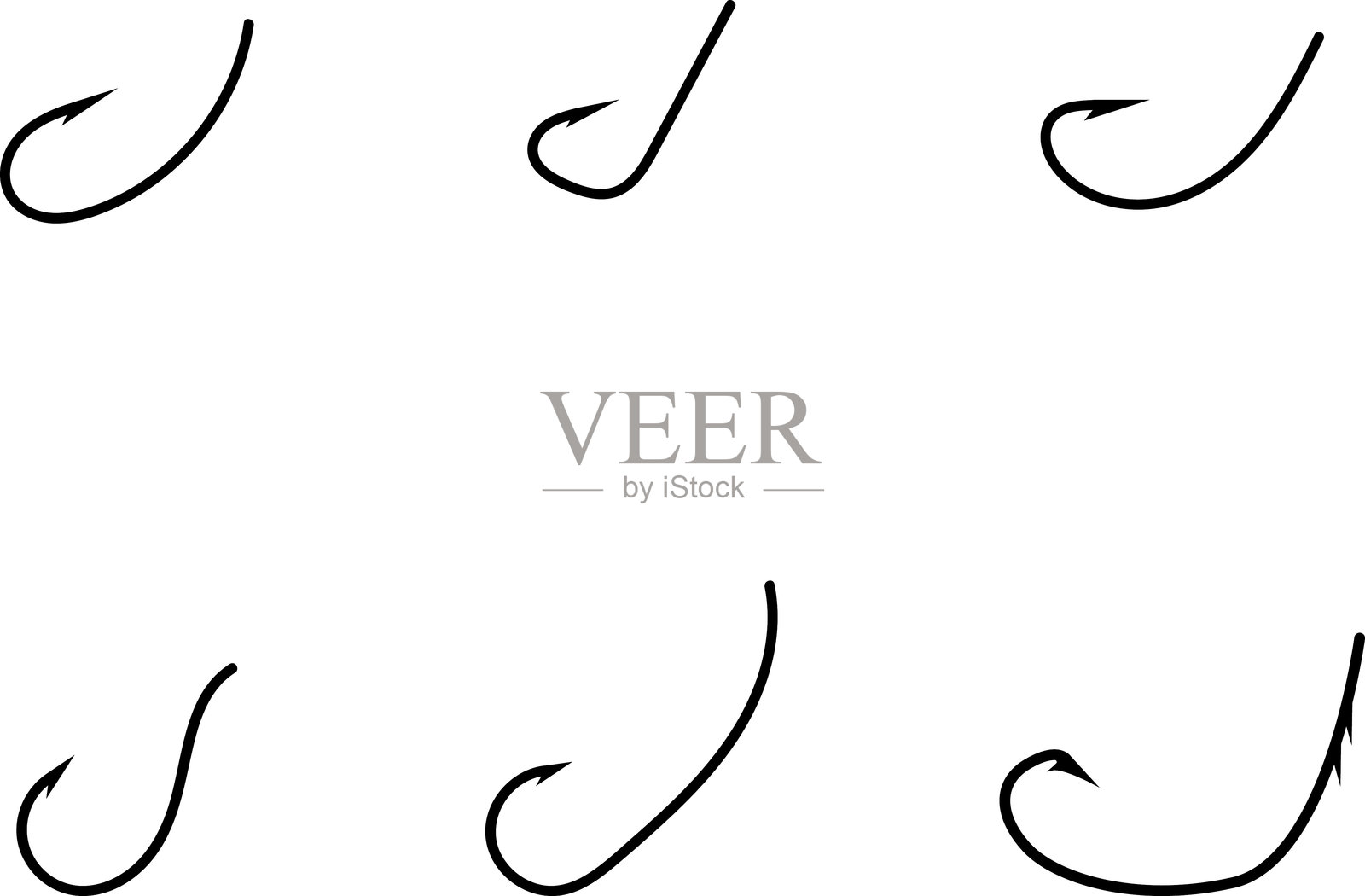 鱼钩图标或标志矢量集。插画图片素材