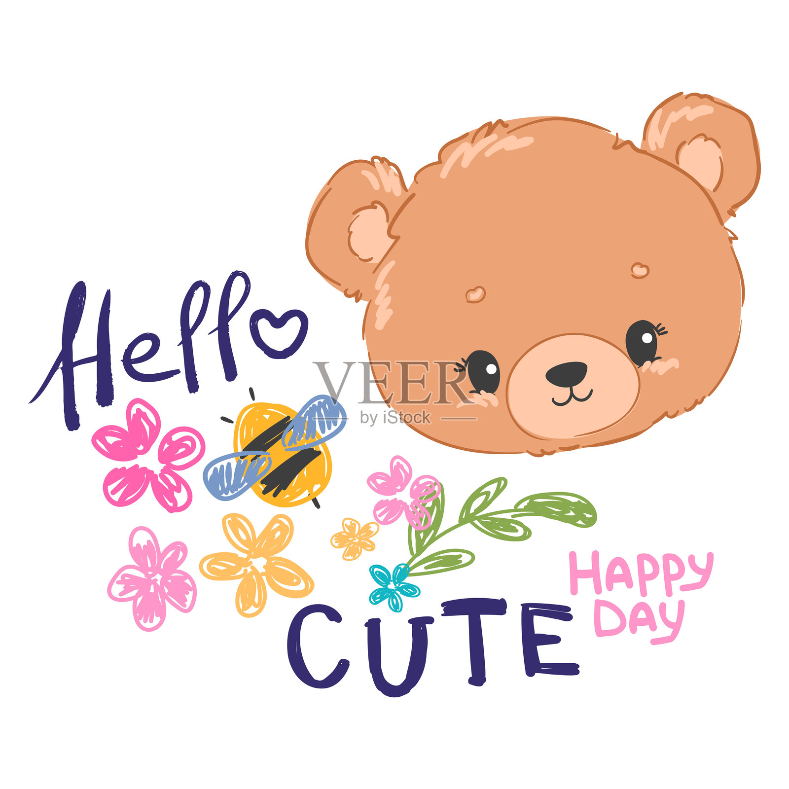 手绘可爱熊矢量插图儿童印刷插画图片素材