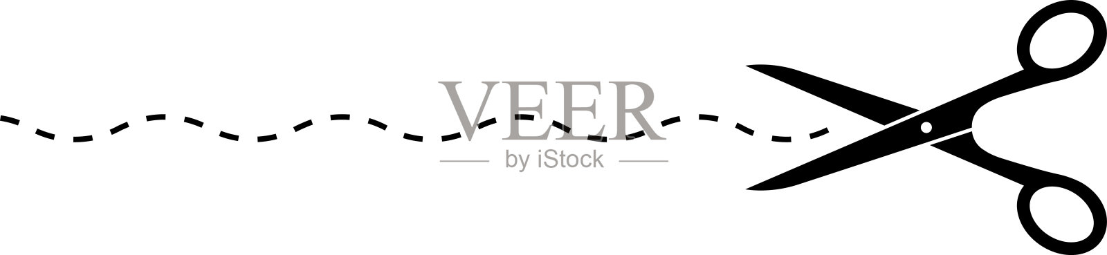 剪刀与虚线剪切的矢量插图。剪切优惠券。剪断丝带。黑色剪刀在白色背景上孤立。插画图片素材