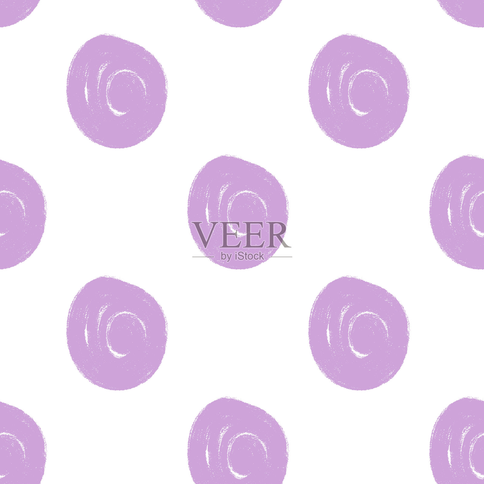 紫色波点抽象无缝图案,马克笔绘制。背景上满是圆形斑点。圆形刷子涂抹的斑点重复覆盖。涂鸦风格的元素。矢量表面设计节日主题。插画图片素材