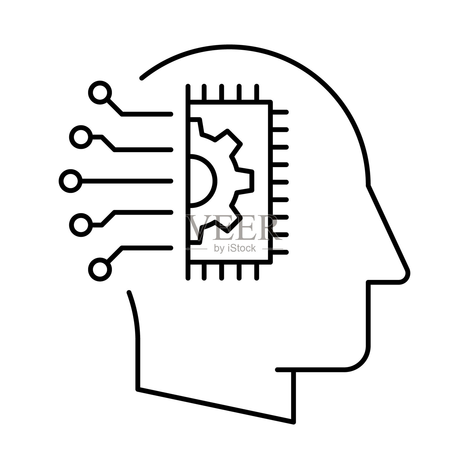 机器学习 - 代表先进人工智能和学习系统的电路大脑插画图片素材