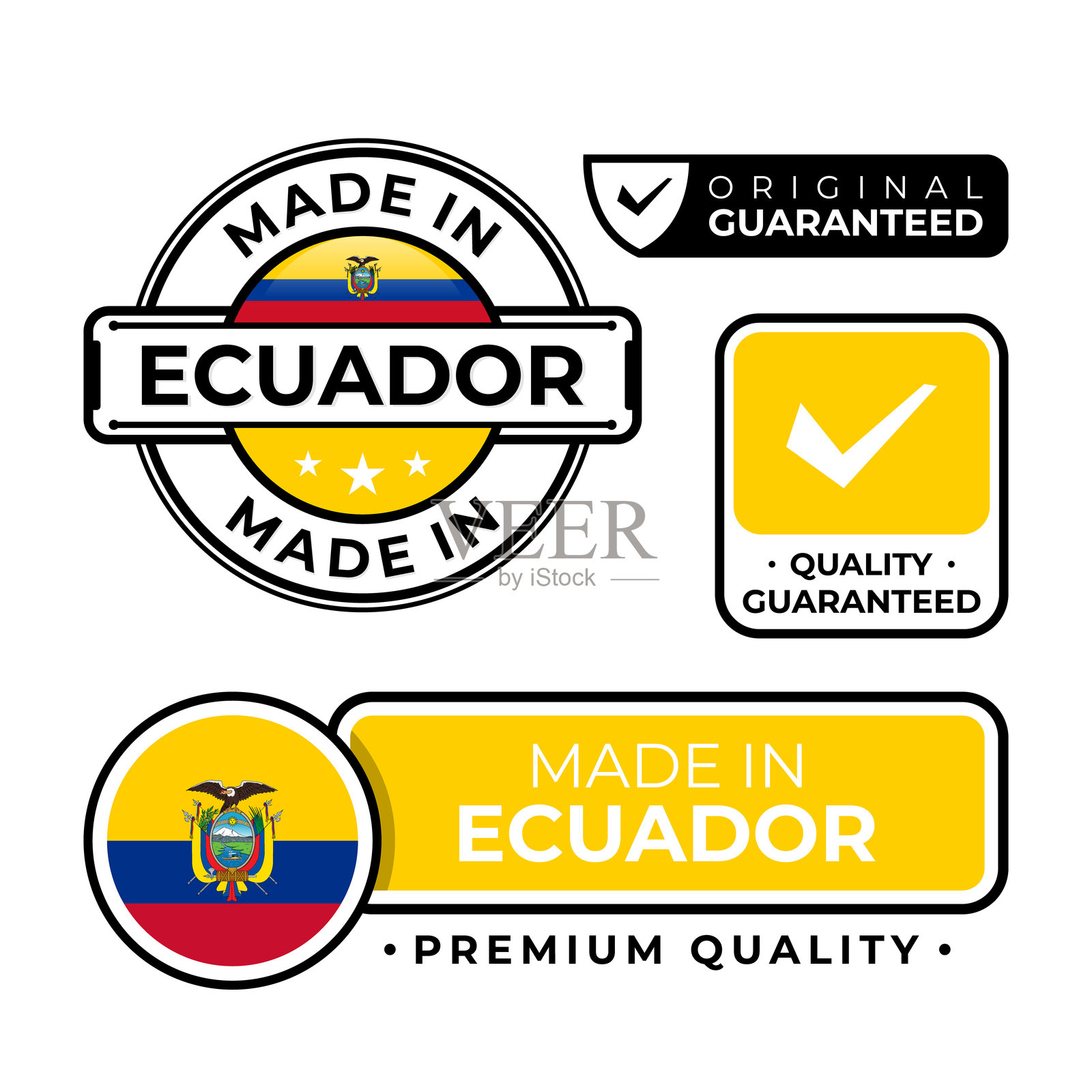 厄瓜多尔制造的徽章套件标签图标徽章,孤立在白色背景上插画图片素材
