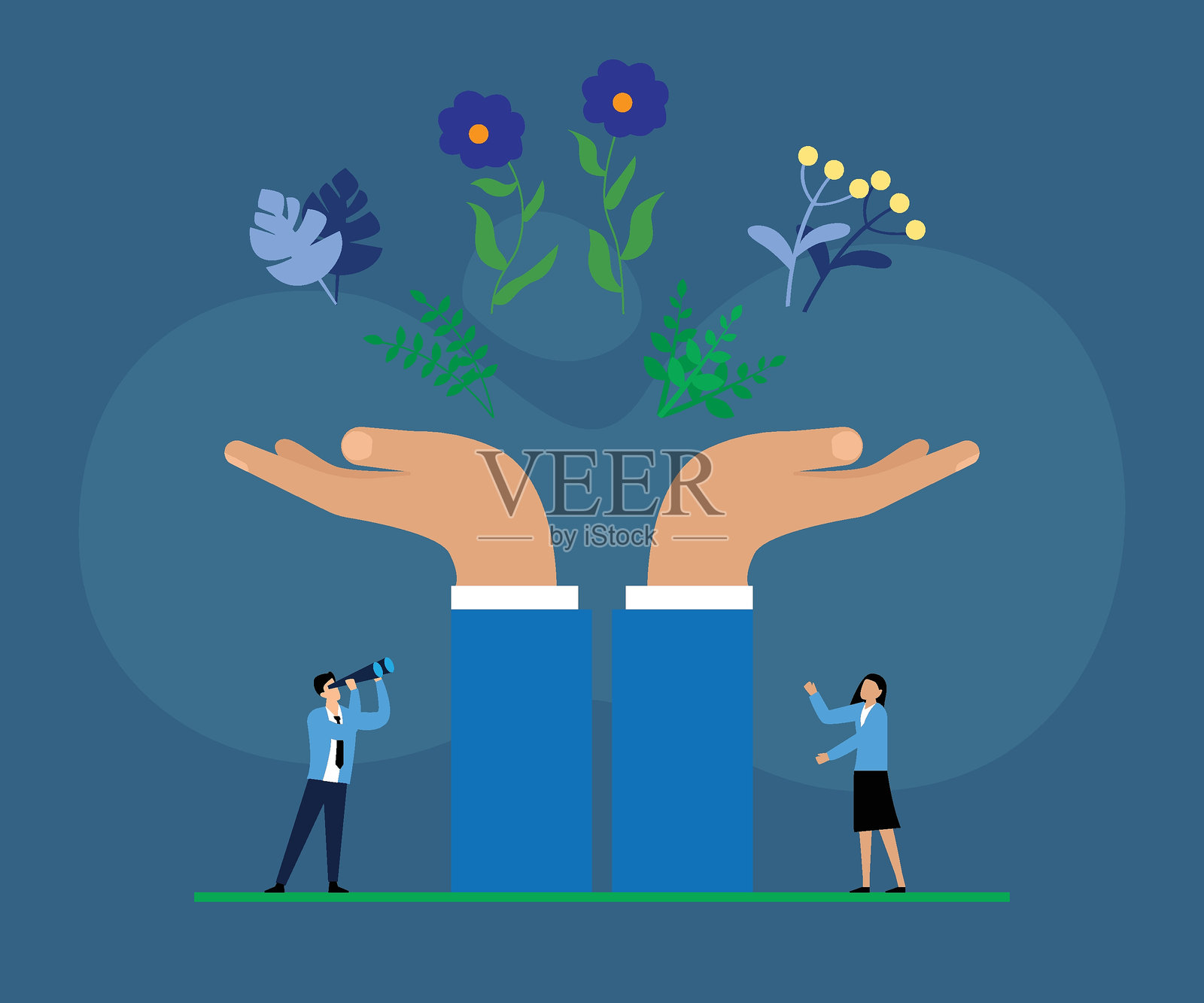 可持续增长与培育的二维平面矢量插图插画图片素材