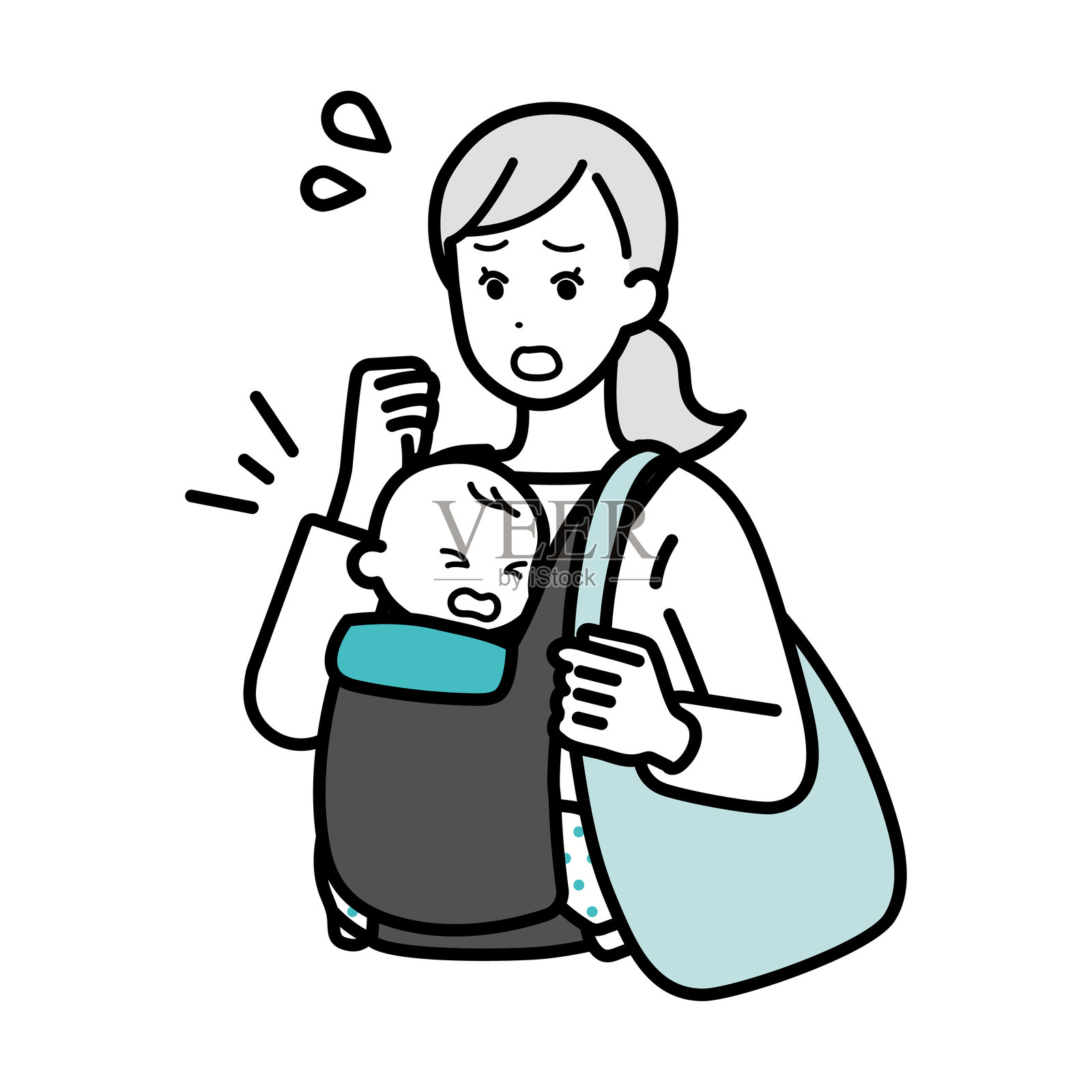 带着婴儿购物的女性剪贴画插画图片素材