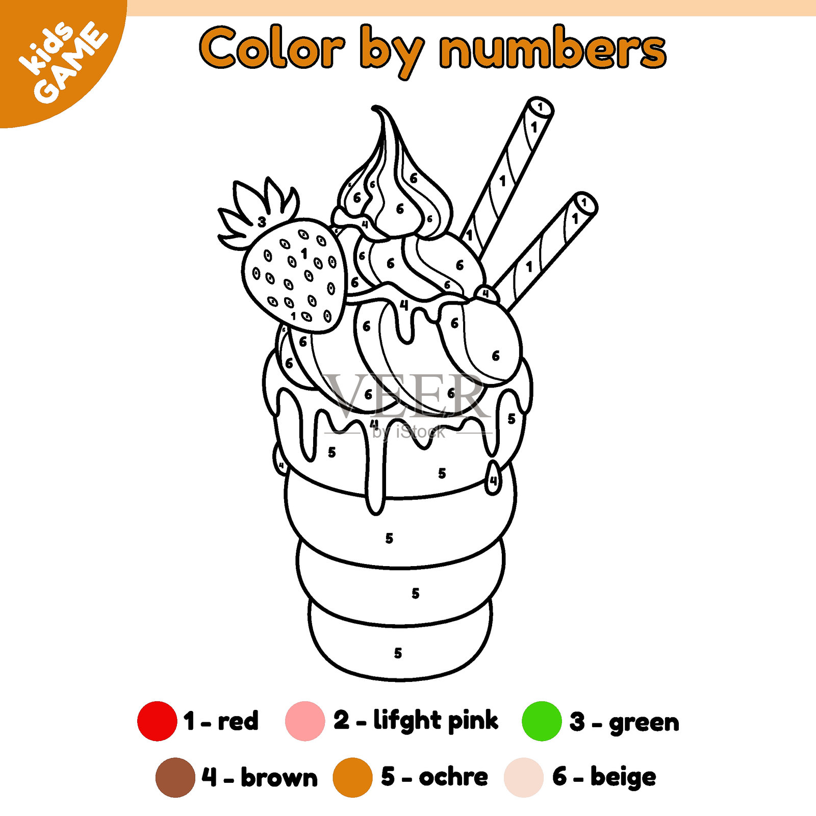 孩子们的数字涂色页与捷克特尔德尼克糕点插画图片素材