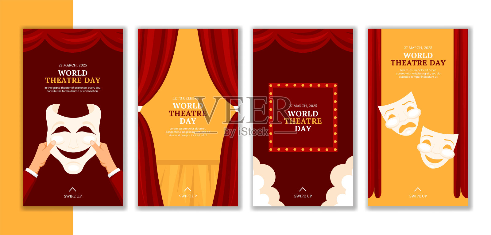 手绘卡通风格的剧院日社交媒体故事设计插画图片素材