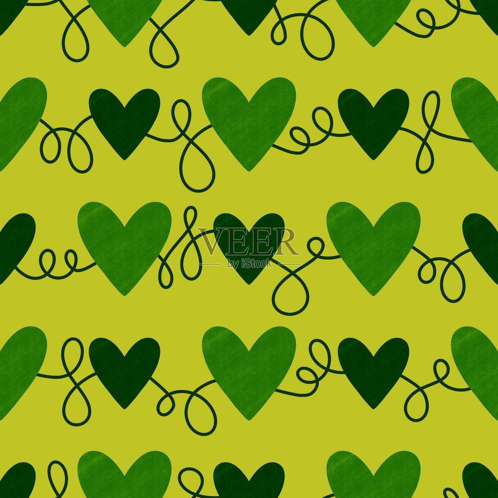 情人节卡通心形无缝图案,适用于包装纸和面料插画图片素材