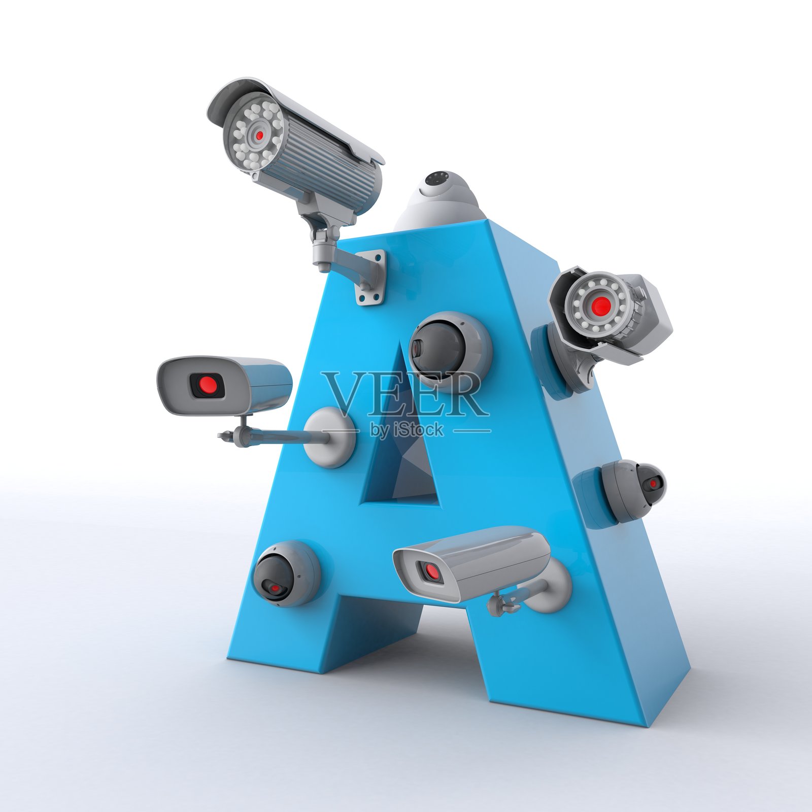 带有监控摄像头的字母A的3D插图照片摄影图片