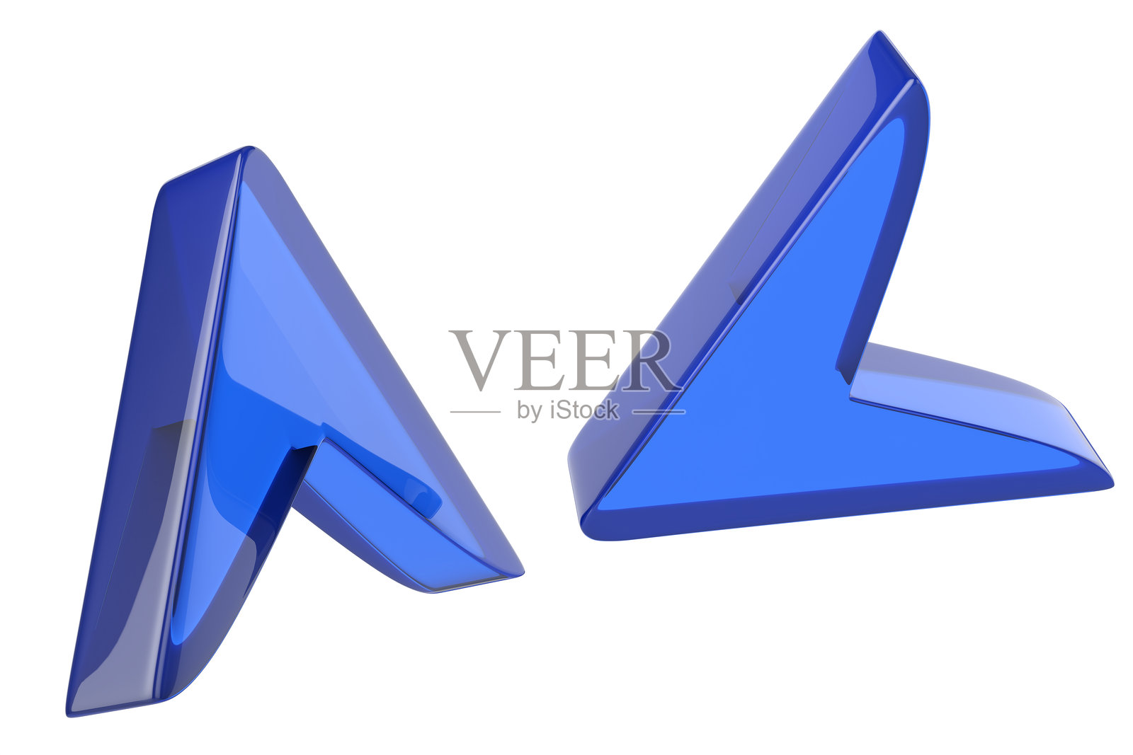 透明玻璃计算机光标的特写,背景为白色。3D渲染插图。照片摄影图片