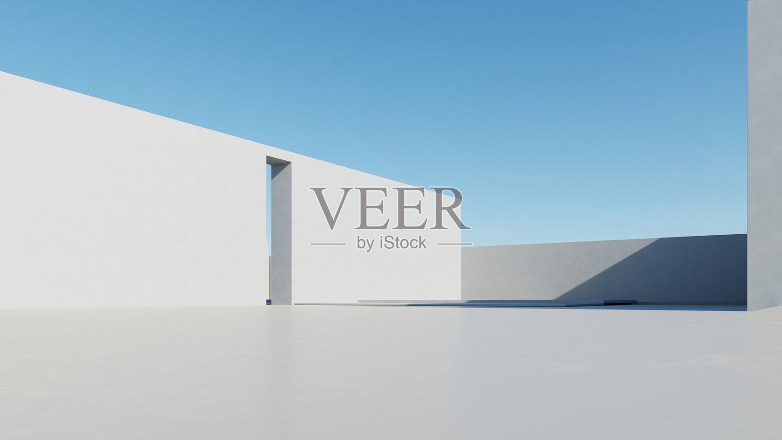 抽象现代建筑的3D渲染,空旷的水泥地面,简约的外观,汽车展示背景照片摄影图片