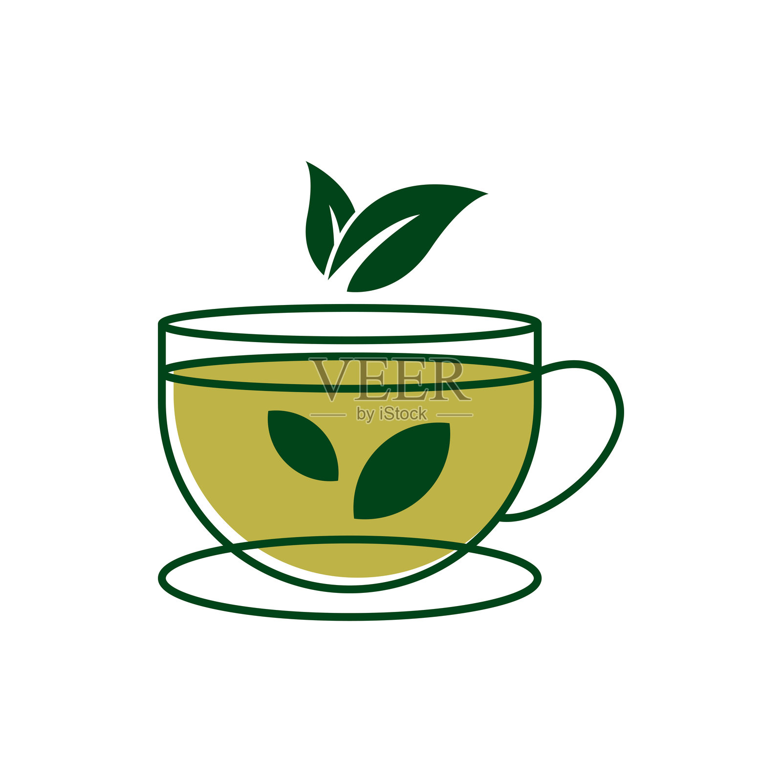 自然绿茶杯的标志设计概念插画图片素材