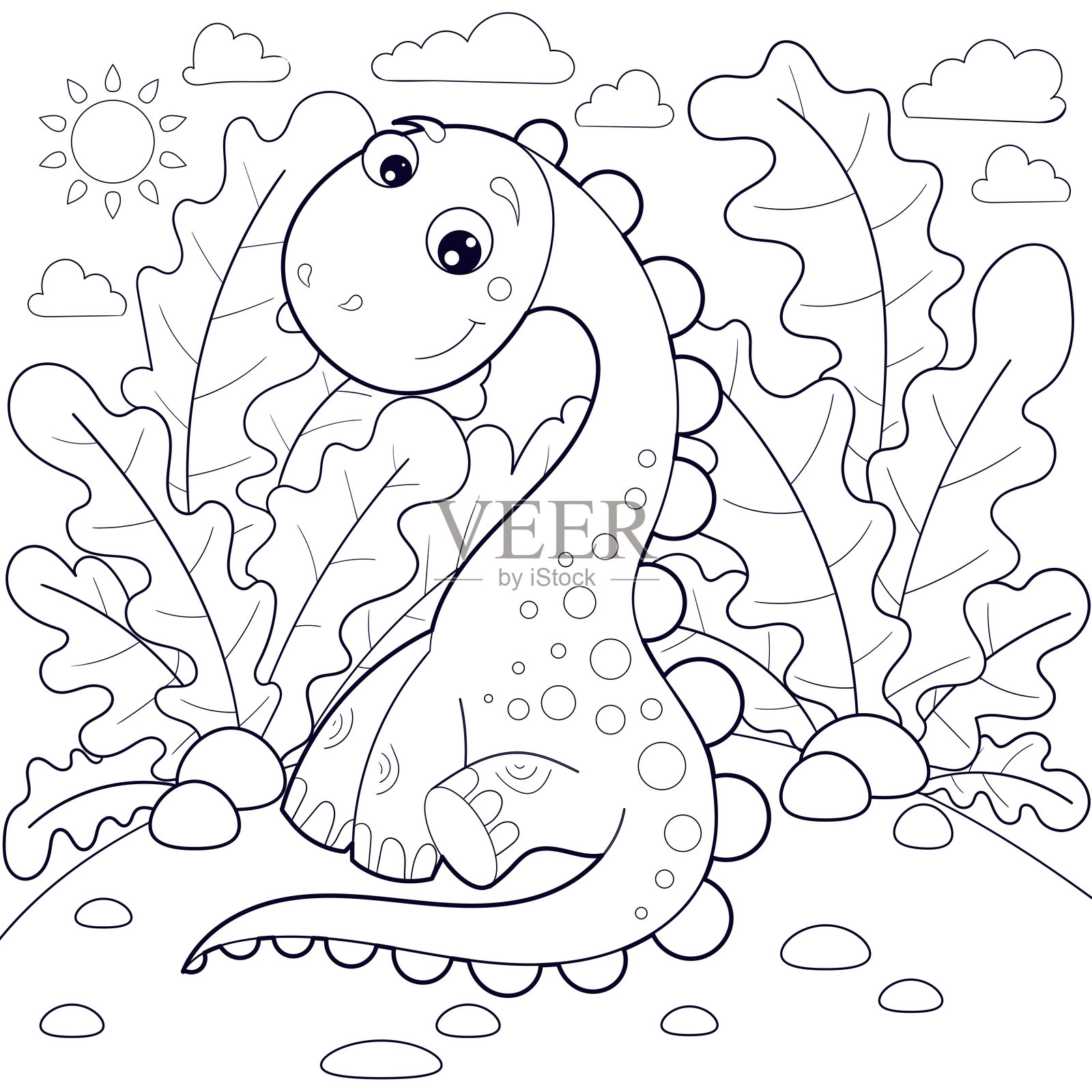 可爱的小恐龙。黑白线条画。矢量插图插画图片素材