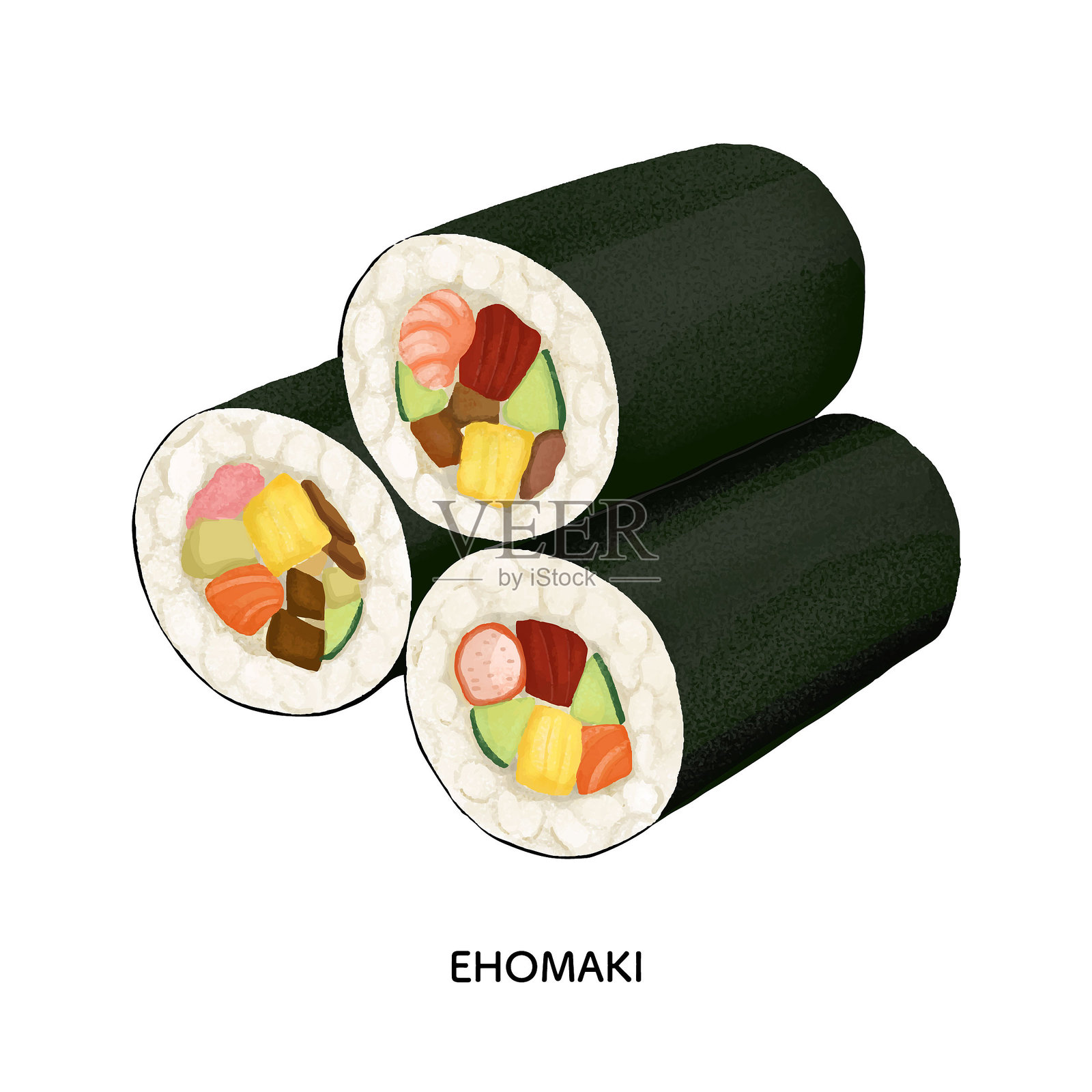 色铅笔插图的节分恵方卷插画图片素材