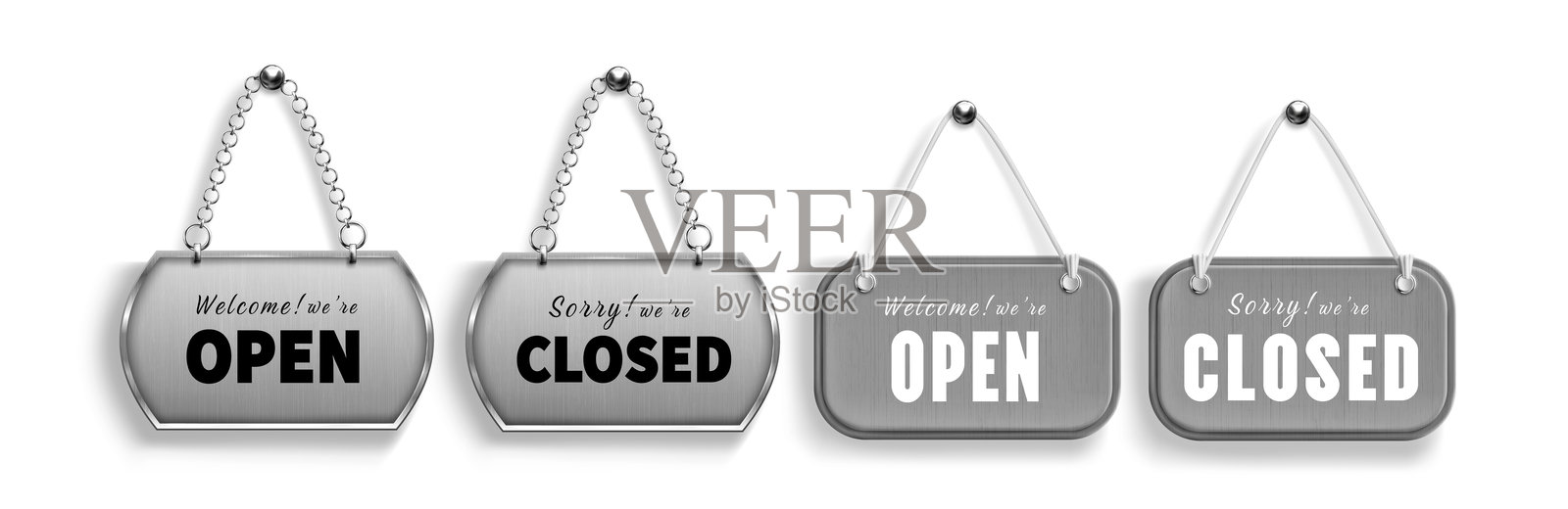 带有开放和关闭信息的招牌套装插画图片素材