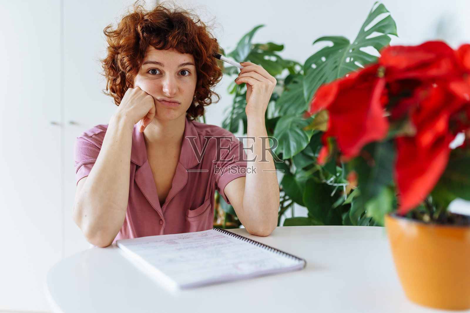 家庭教育,女性在笔记本上写笔记照片摄影图片